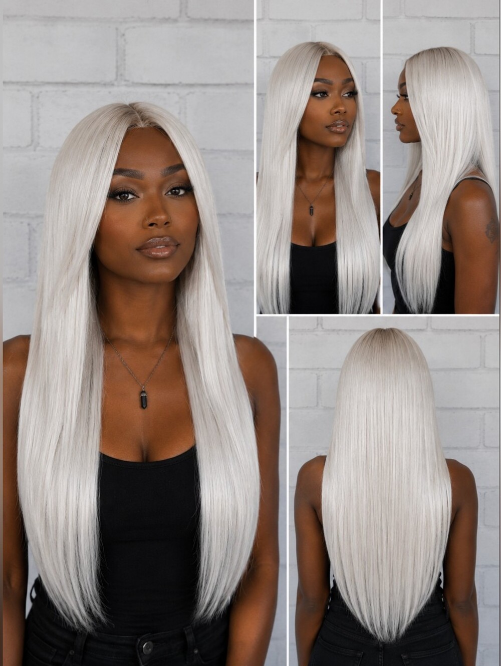 Long White Synthetic Lace Front Wig 29 Inch Straight Heat Friendly Wig